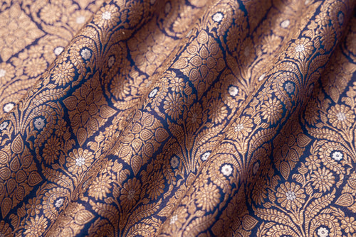 Navy Blue Handwoven Banarasi Brocade Fabric