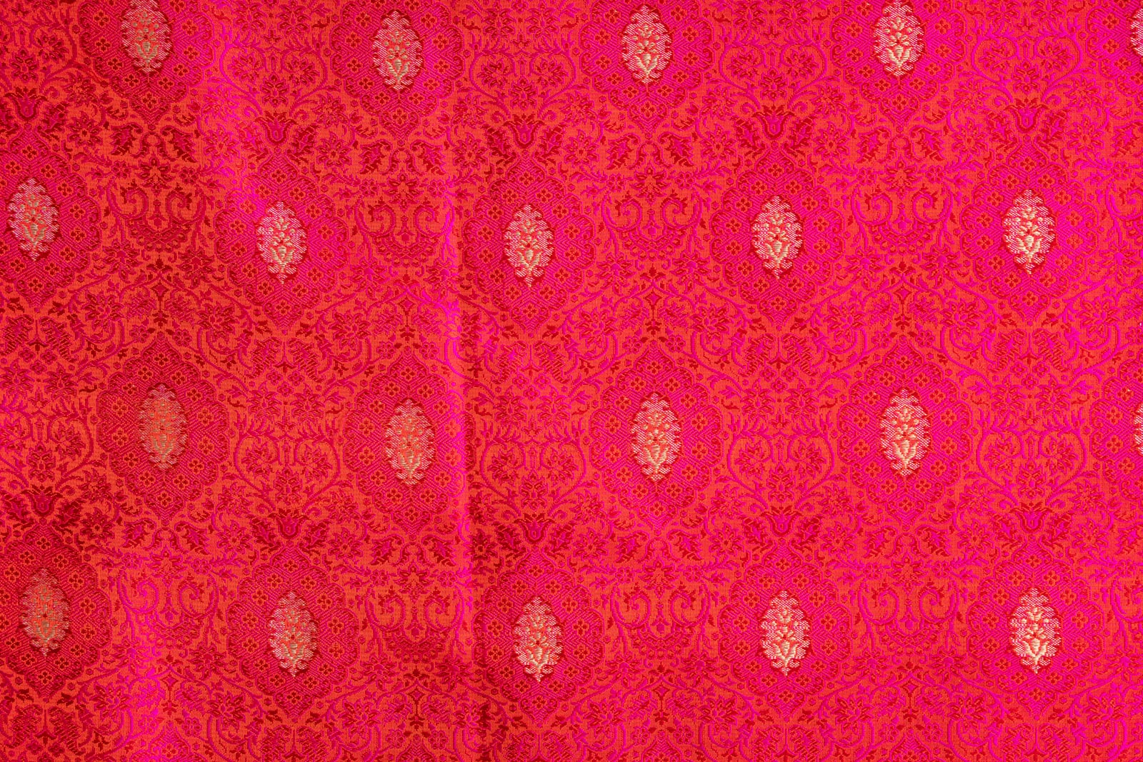Red Pink Handwoven Banarasi Tanchoi Silk Fabric