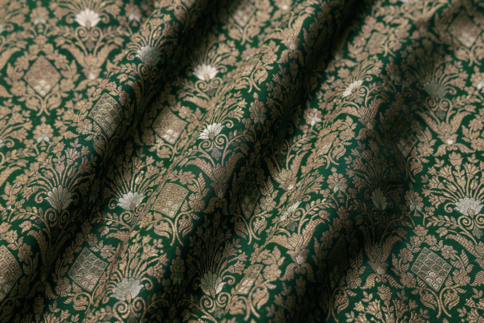 Bottle Green Handwoven Banarasi Brocade Fabric