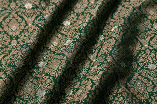Bottle Green Handwoven Banarasi Brocade Fabric