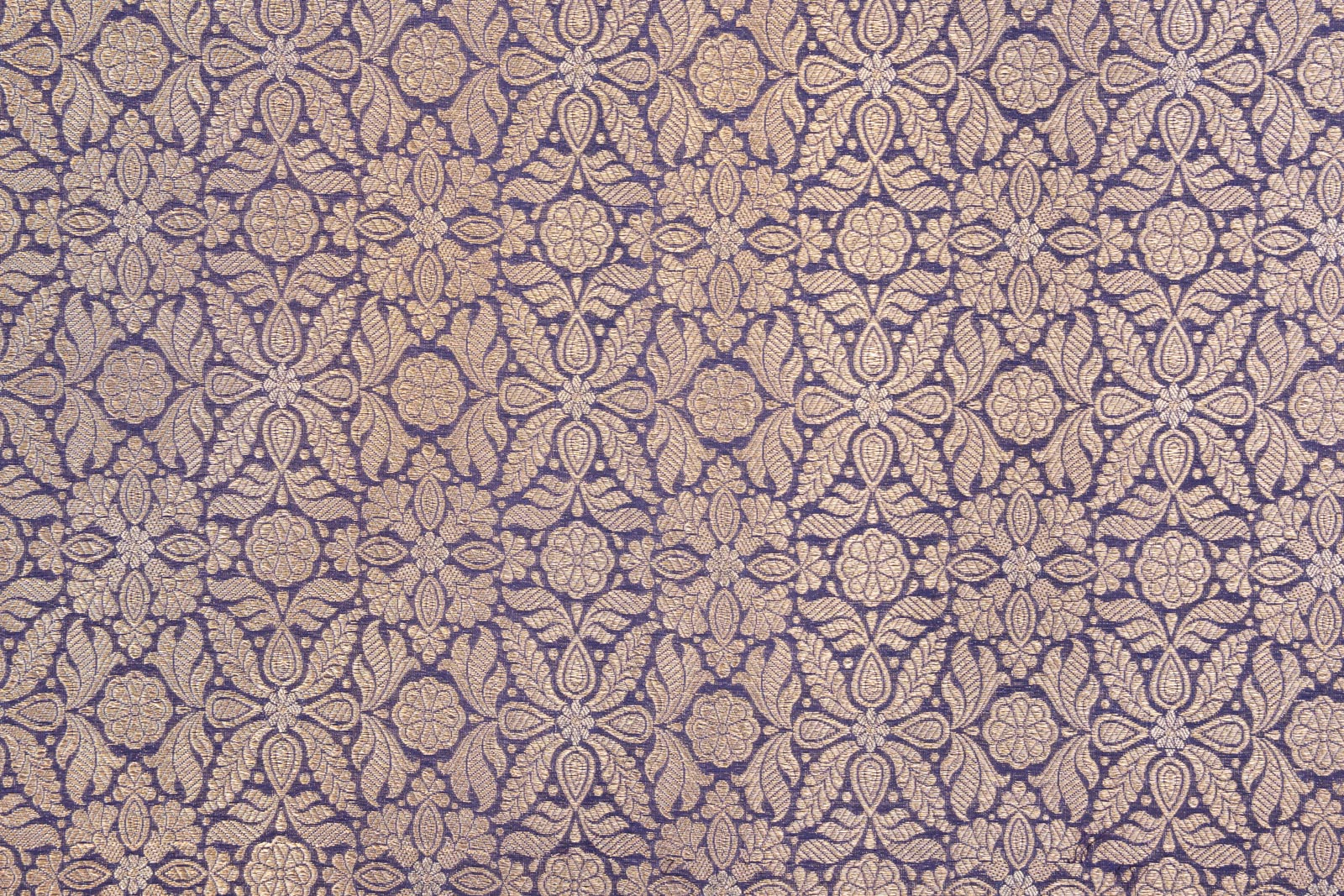 Navy Blue Handwoven Banarasi Brocade Fabric