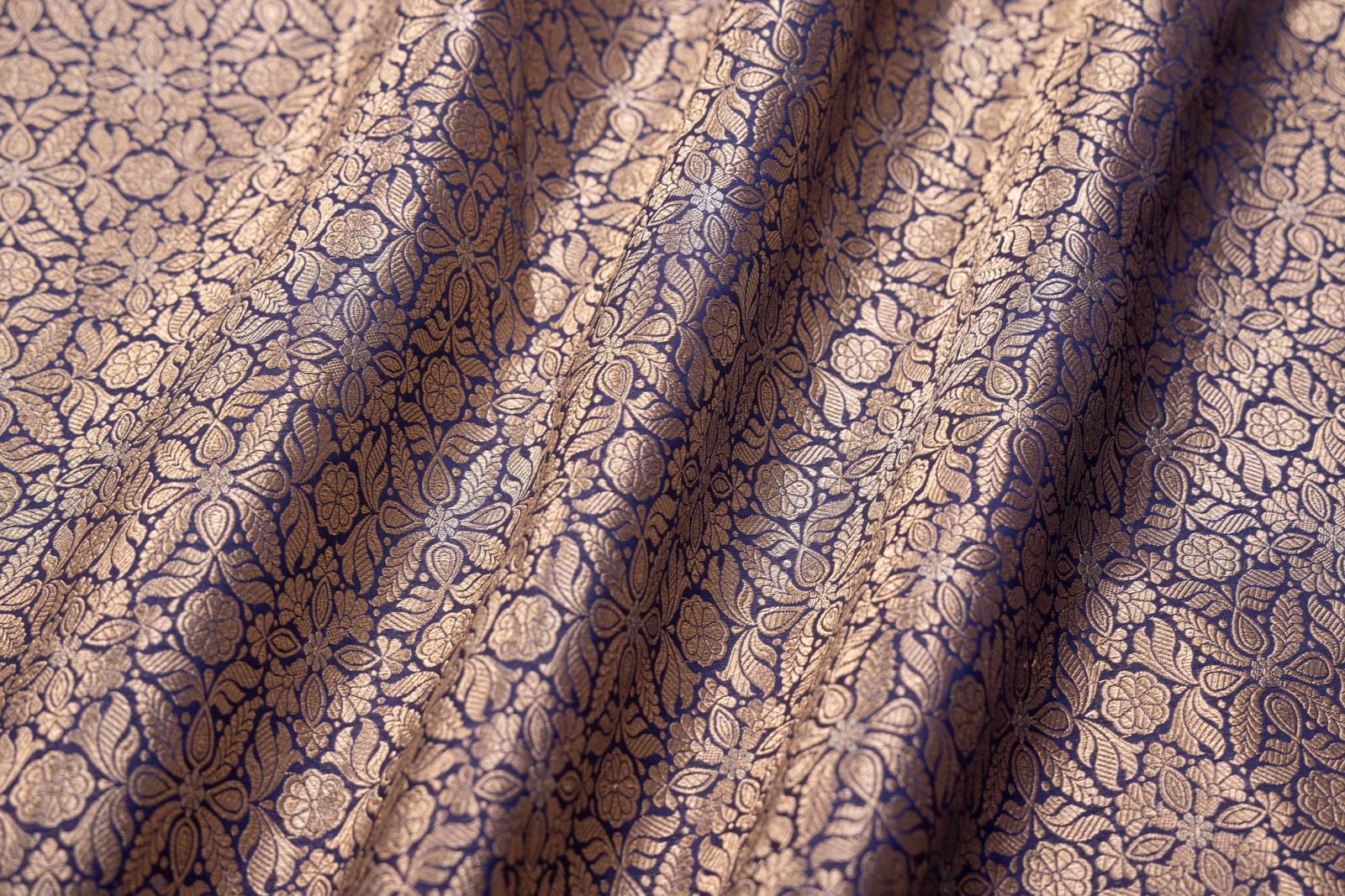 Navy Blue Handwoven Banarasi Brocade Fabric