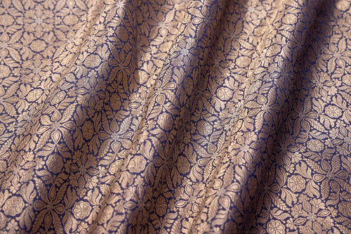 Navy Blue Handwoven Banarasi Brocade Fabric