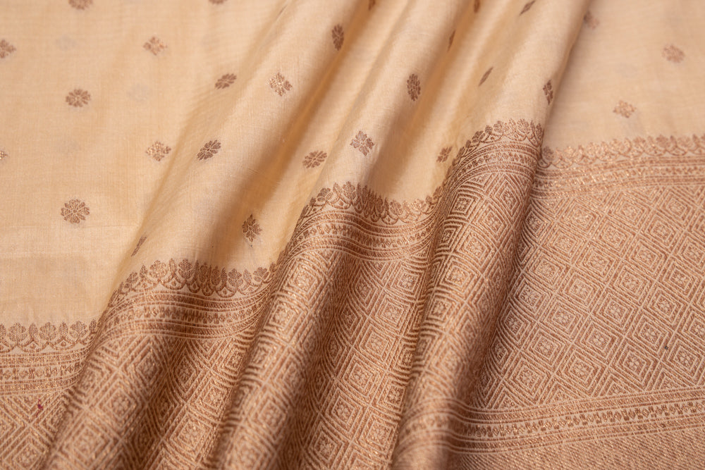 Beige Handwoven Banarasi Silk Fabric