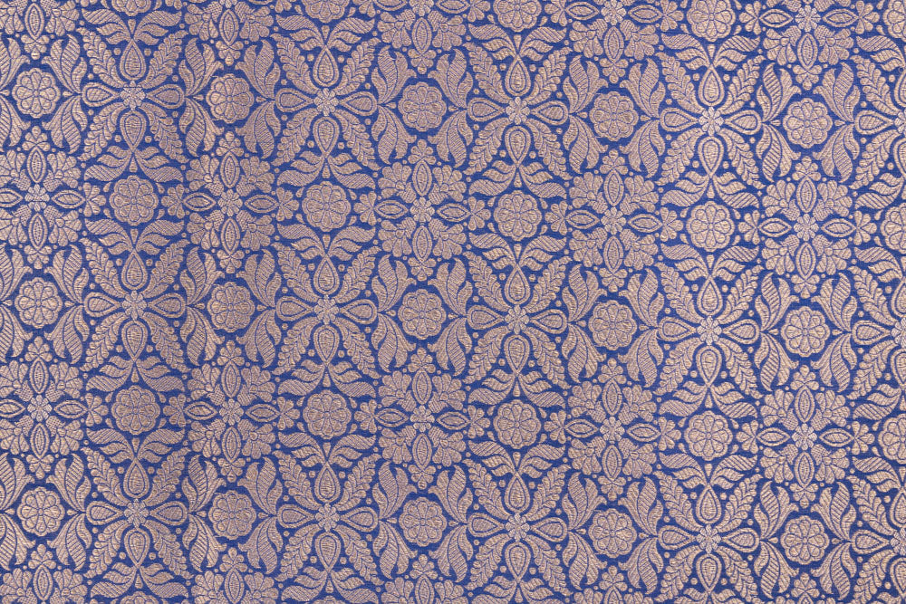 Sea Blue Handwoven Banarasi Brocade Fabric