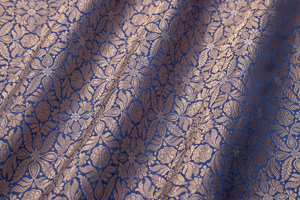 Blue Handwoven Banarasi Brocade Fabric