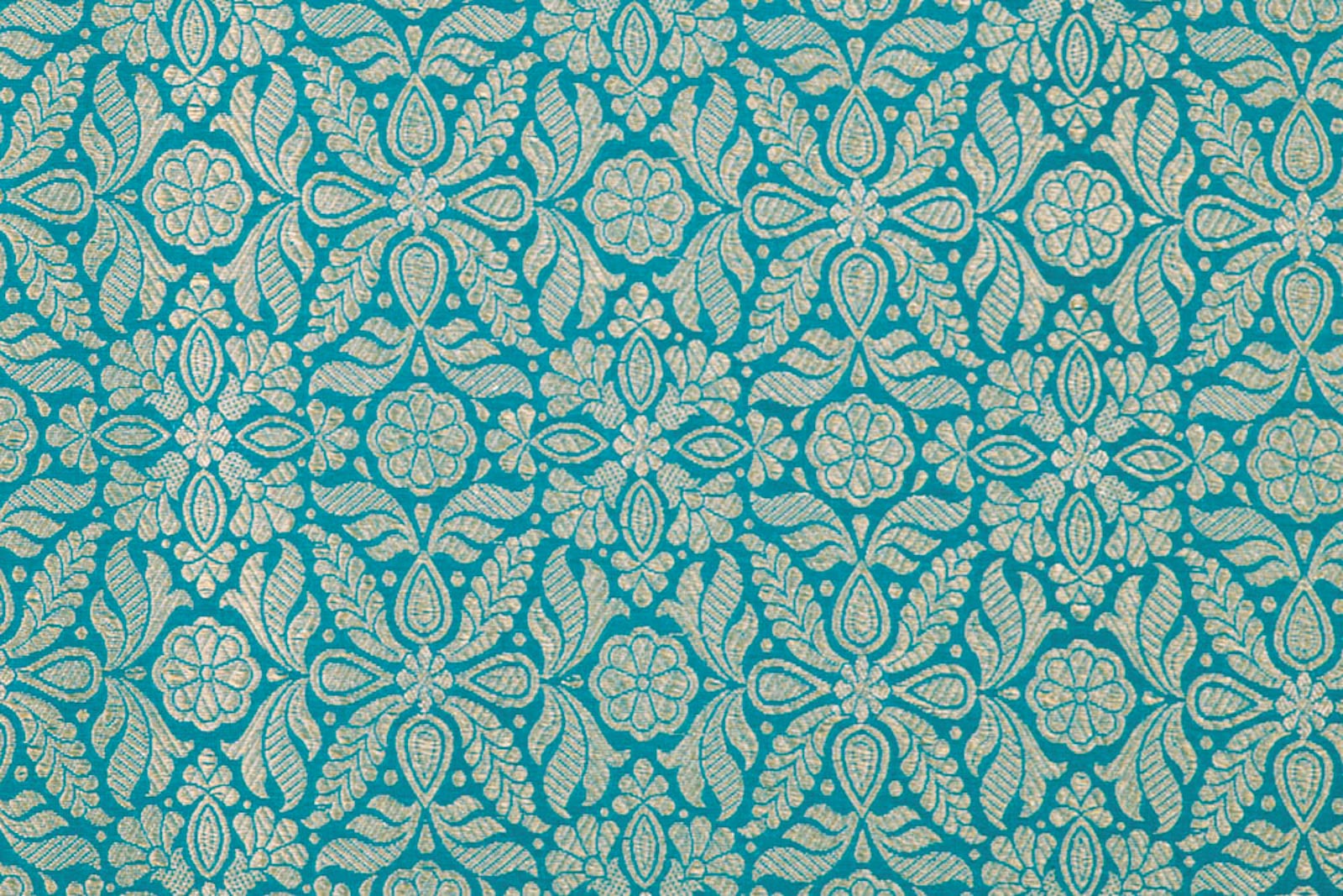 Turquoise Blue Handwoven Banarasi Brocade Fabric