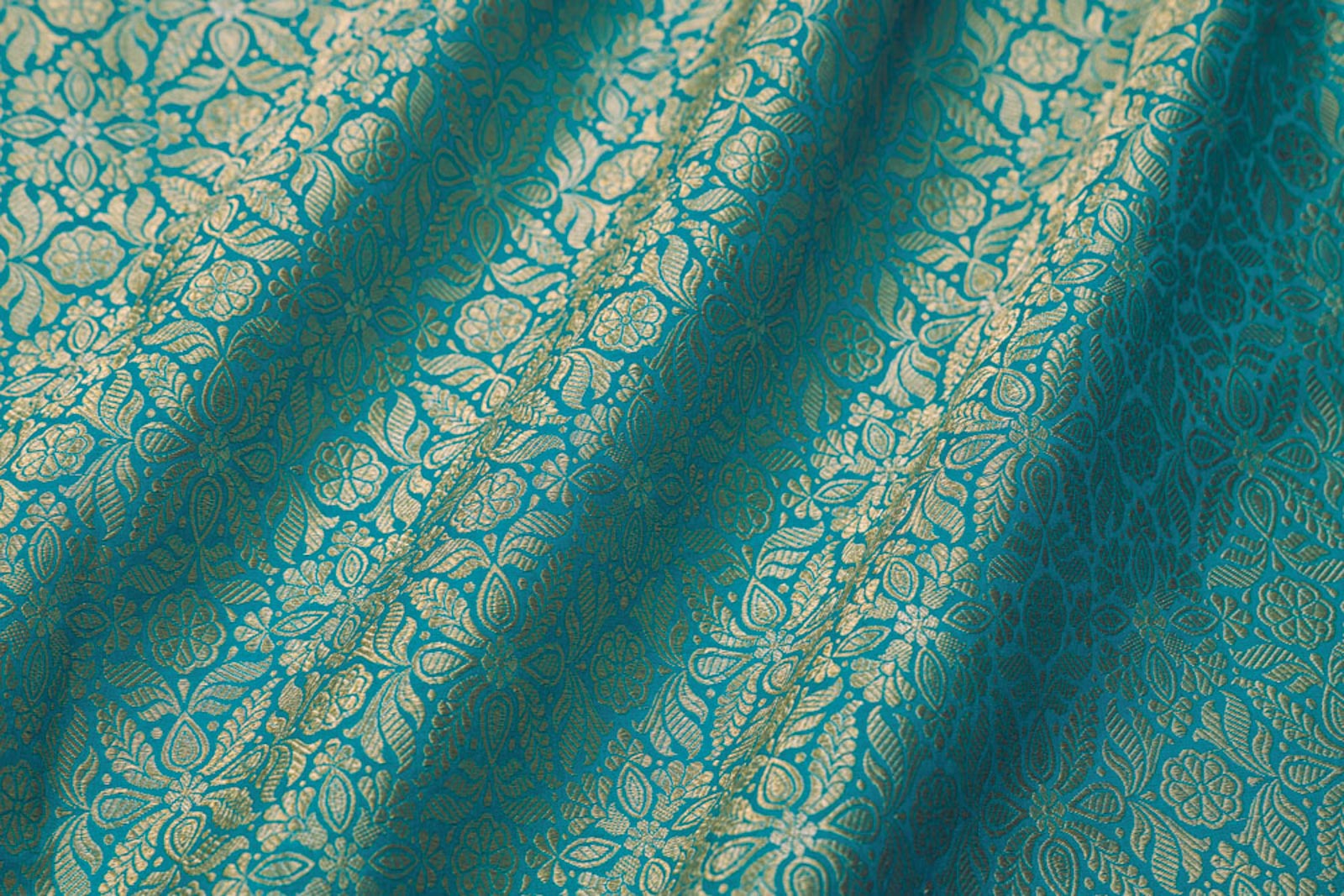 Turquoise Blue Handwoven Banarasi Brocade Fabric