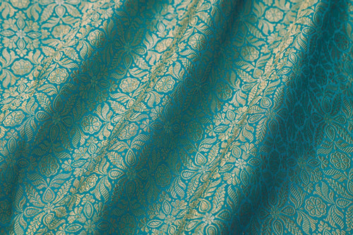 Turquoise Blue Handwoven Banarasi Brocade Fabric