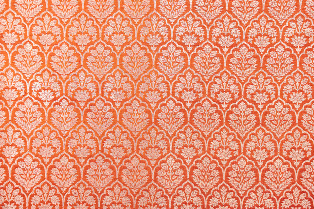 Orange Dual Tone Handwoven Banarasi Silk Fabric