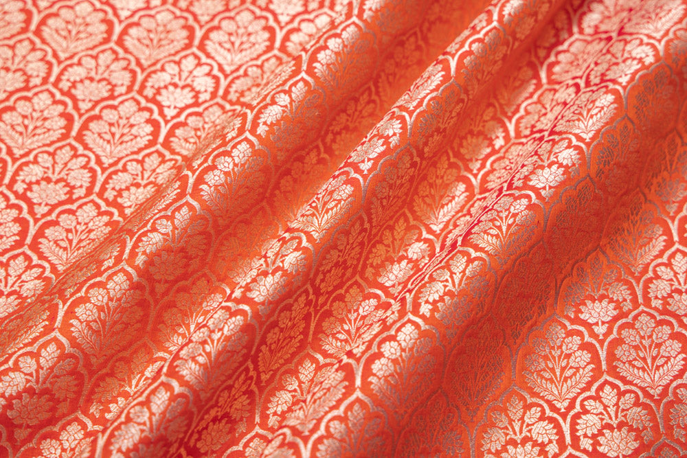 Orange Dual Tone Handwoven Banarasi Silk Fabric