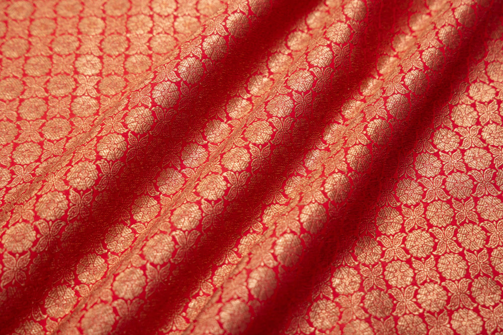 Red Handwoven Banarasi Brocade Fabric