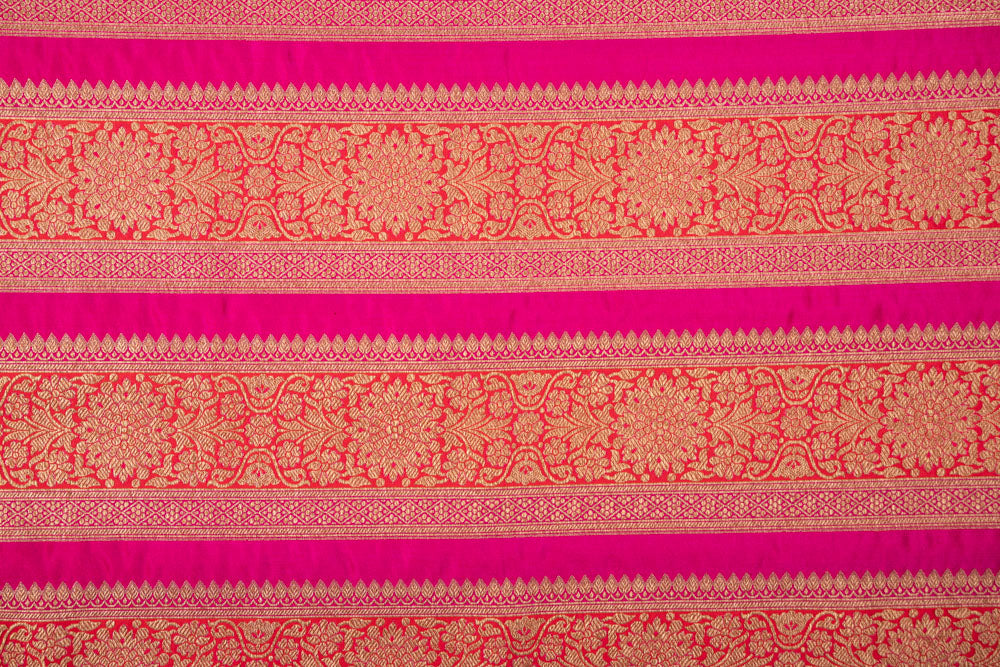 Red Fuchsia Pink Handwoven Banarasi Silk Fabric