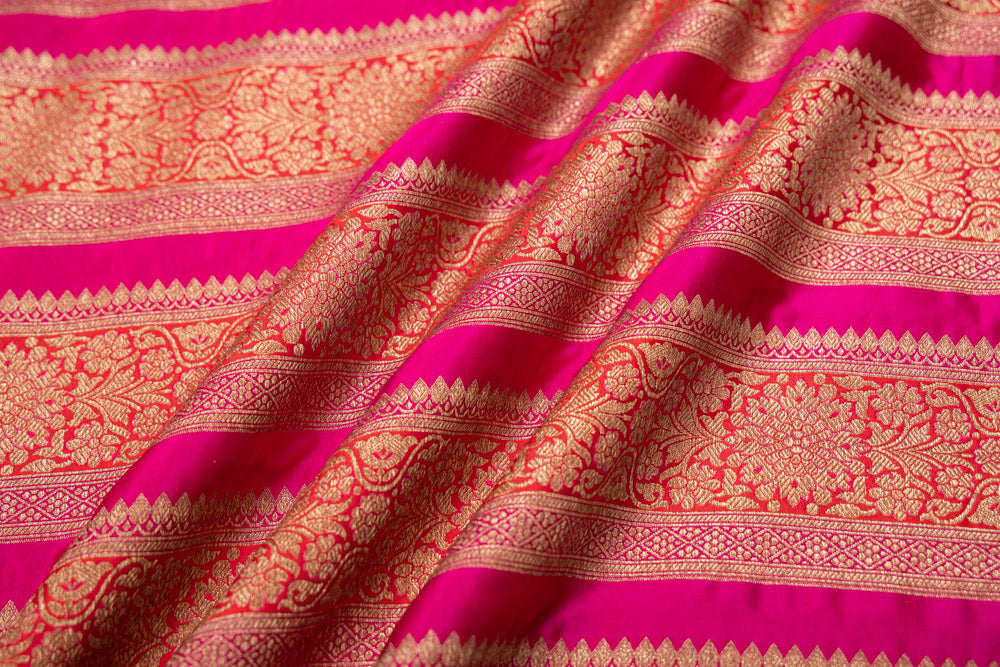 Red Fuchsia Pink Handwoven Banarasi Silk Fabric