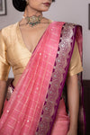 Pink Handwoven Banarasi Kadhua Organza Silk Saree