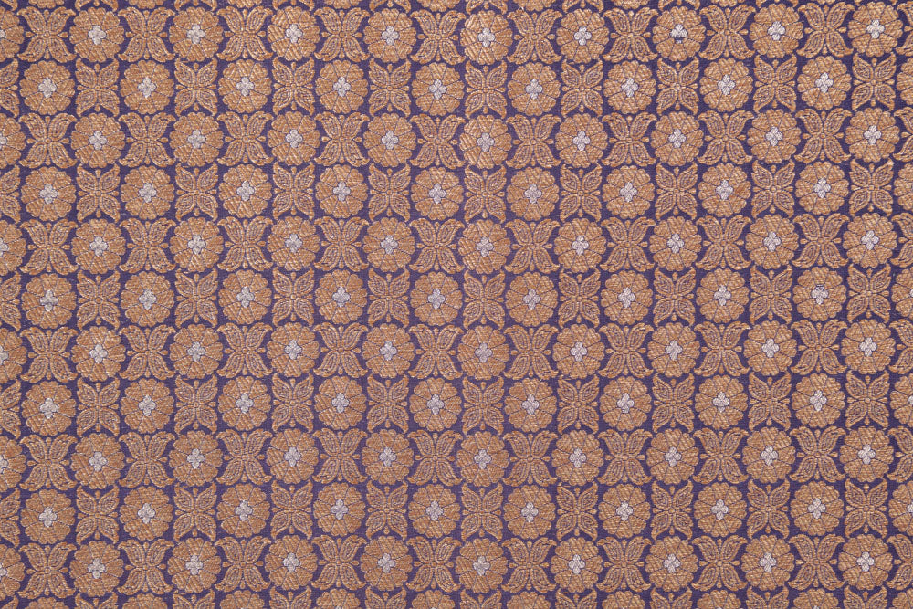 Navy Blue Handwoven Banarasi Brocade Fabric