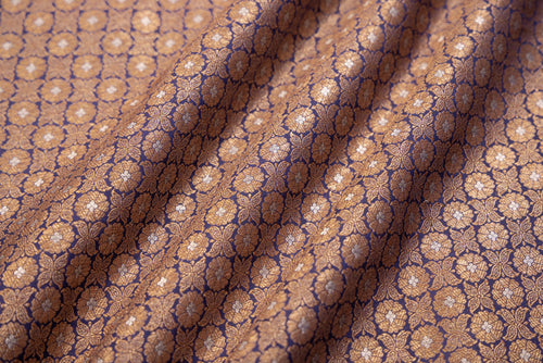 Navy Blue Handwoven Banarasi Brocade Fabric