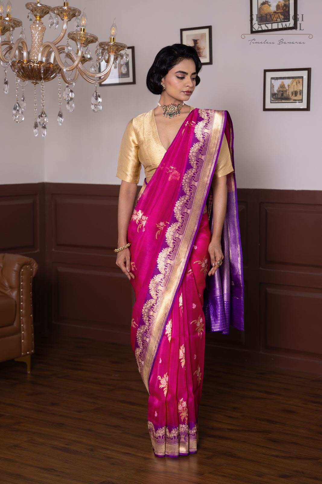 Pink Handwoven Banarasi Kadhua Organza Silk Saree