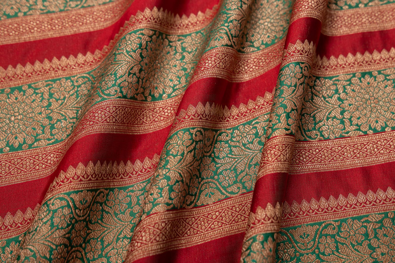 Red Green Handwoven Banarasi Silk Fabric