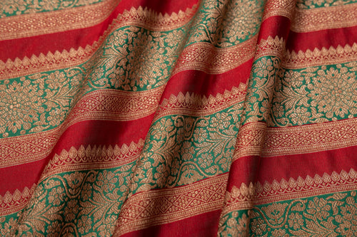 Red Green Handwoven Banarasi Silk Fabric