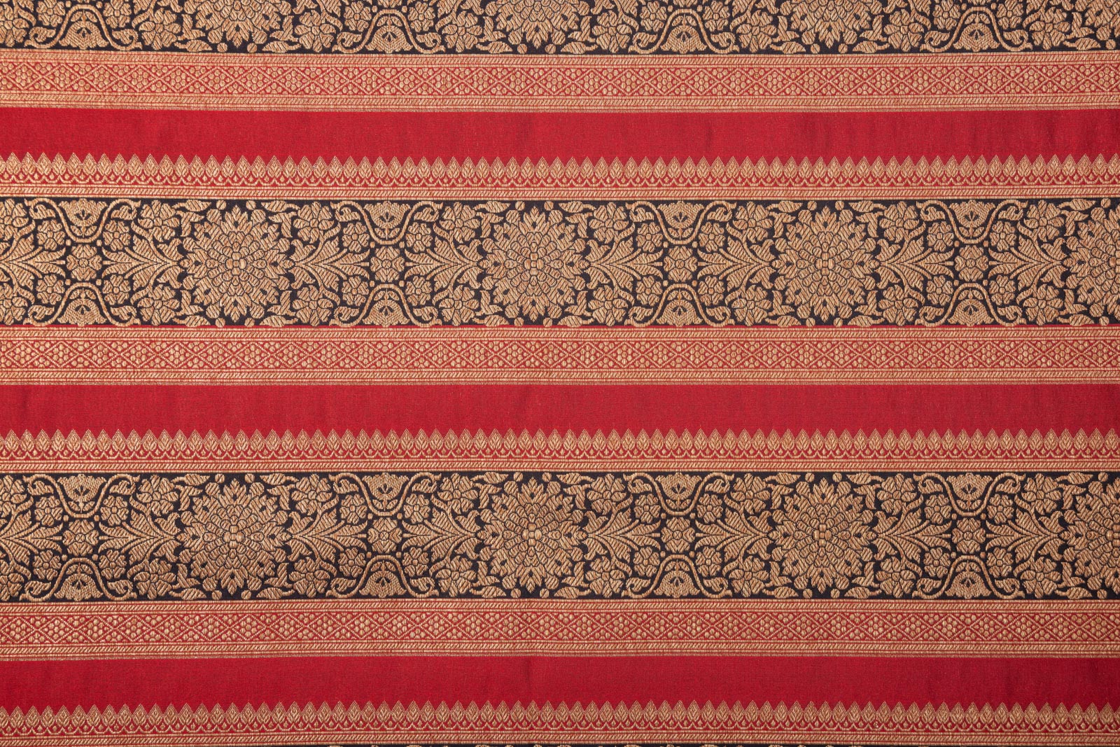 Red Black Handwoven Banarasi Silk Fabric