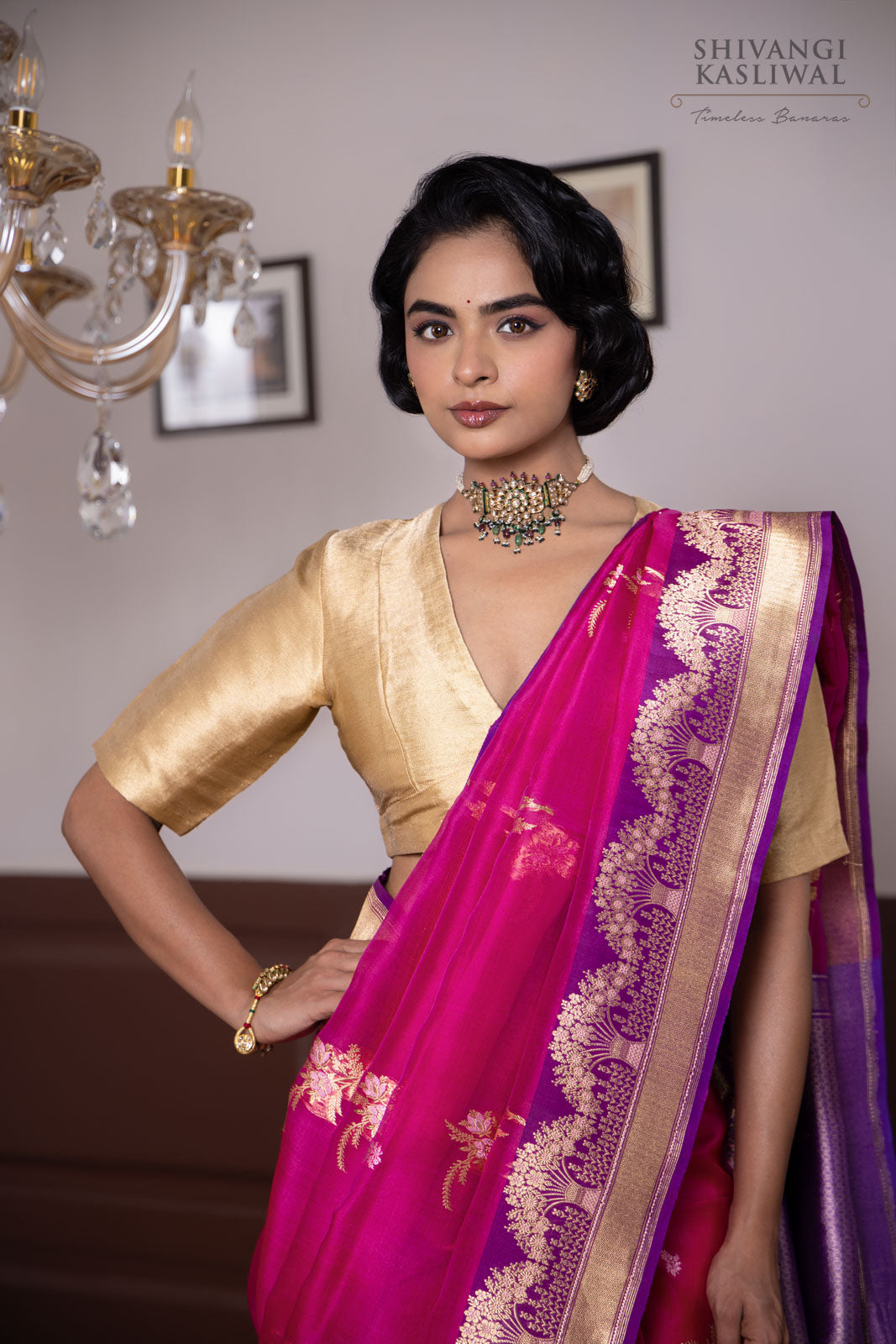 Pink Handwoven Banarasi Kadhua Organza Silk Saree