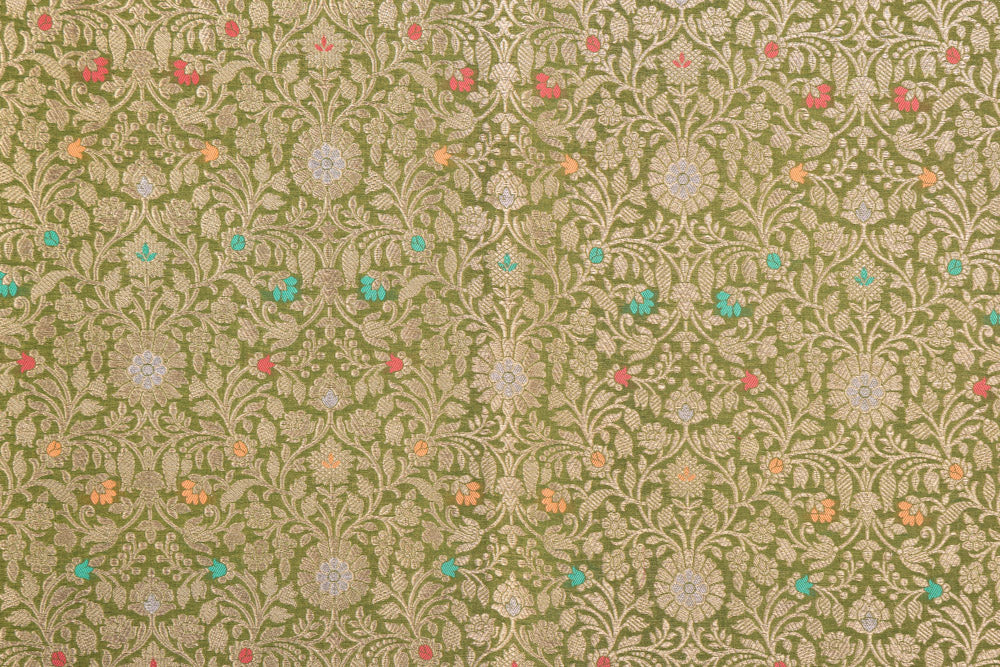 Leaf Green Handwoven Banarasi Brocade Fabric