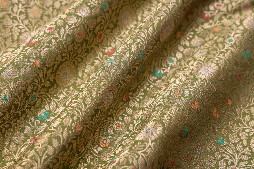 Mahendi Green Handwoven Banarasi Brocade Fabric