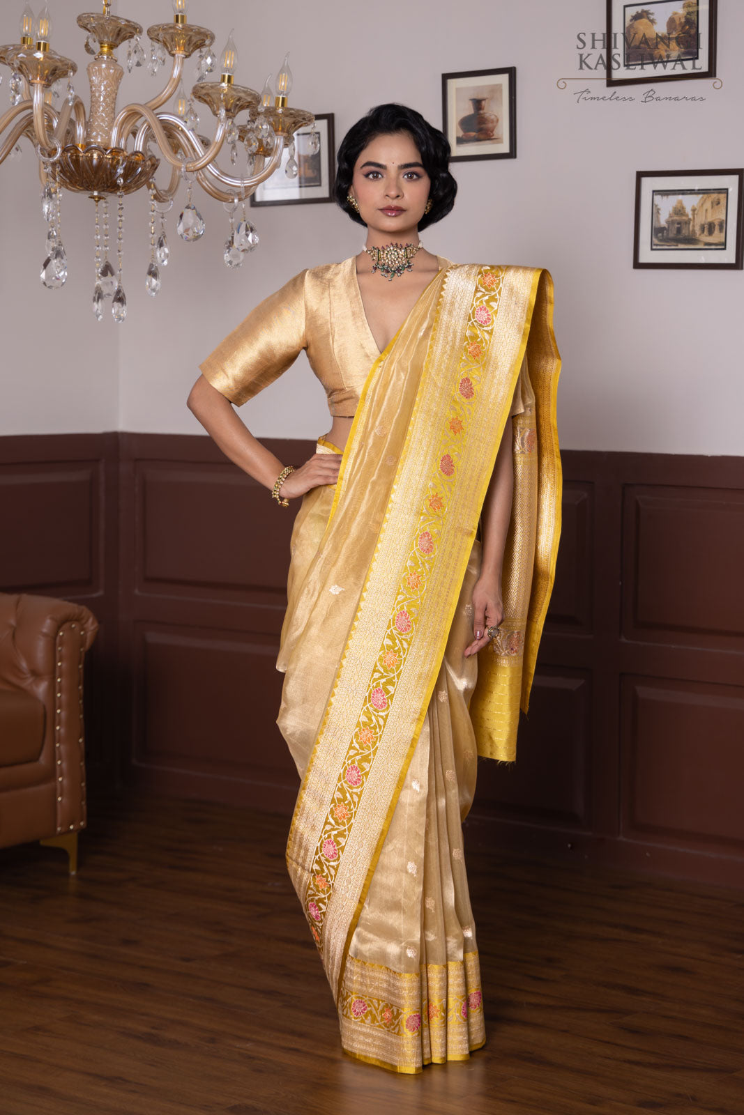 Yellow Handwoven Banarasi Kadhua Tissue Silk Saree