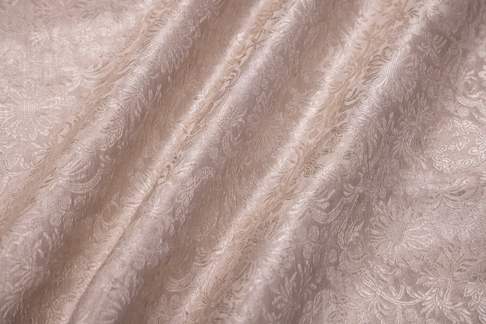Off-White Gold Handwoven Banarasi Tissue Silk Fabric