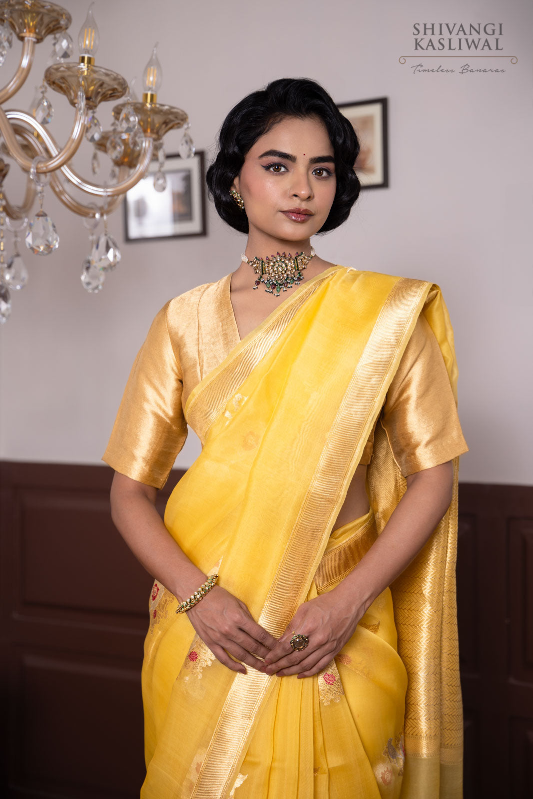 Yellow Handwoven Banarasi Kadhua Organza Silk Saree