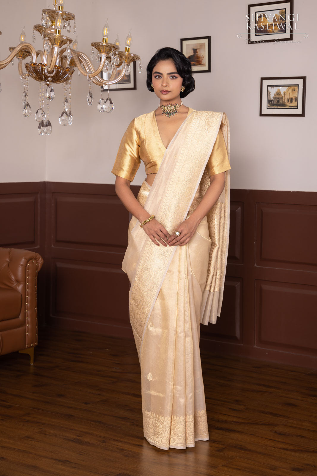 Gold Handwoven Banarasi Kadhua Tissue Silk Saree