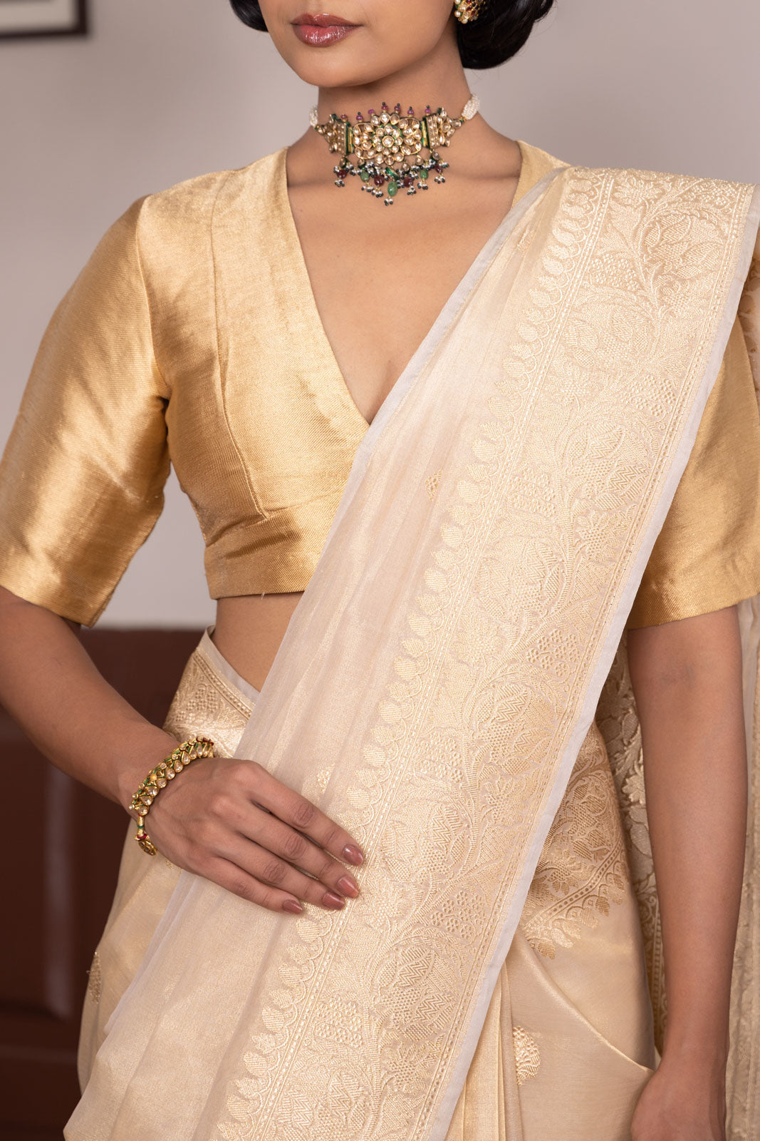 Gold Handwoven Banarasi Kadhua Tissue Silk Saree
