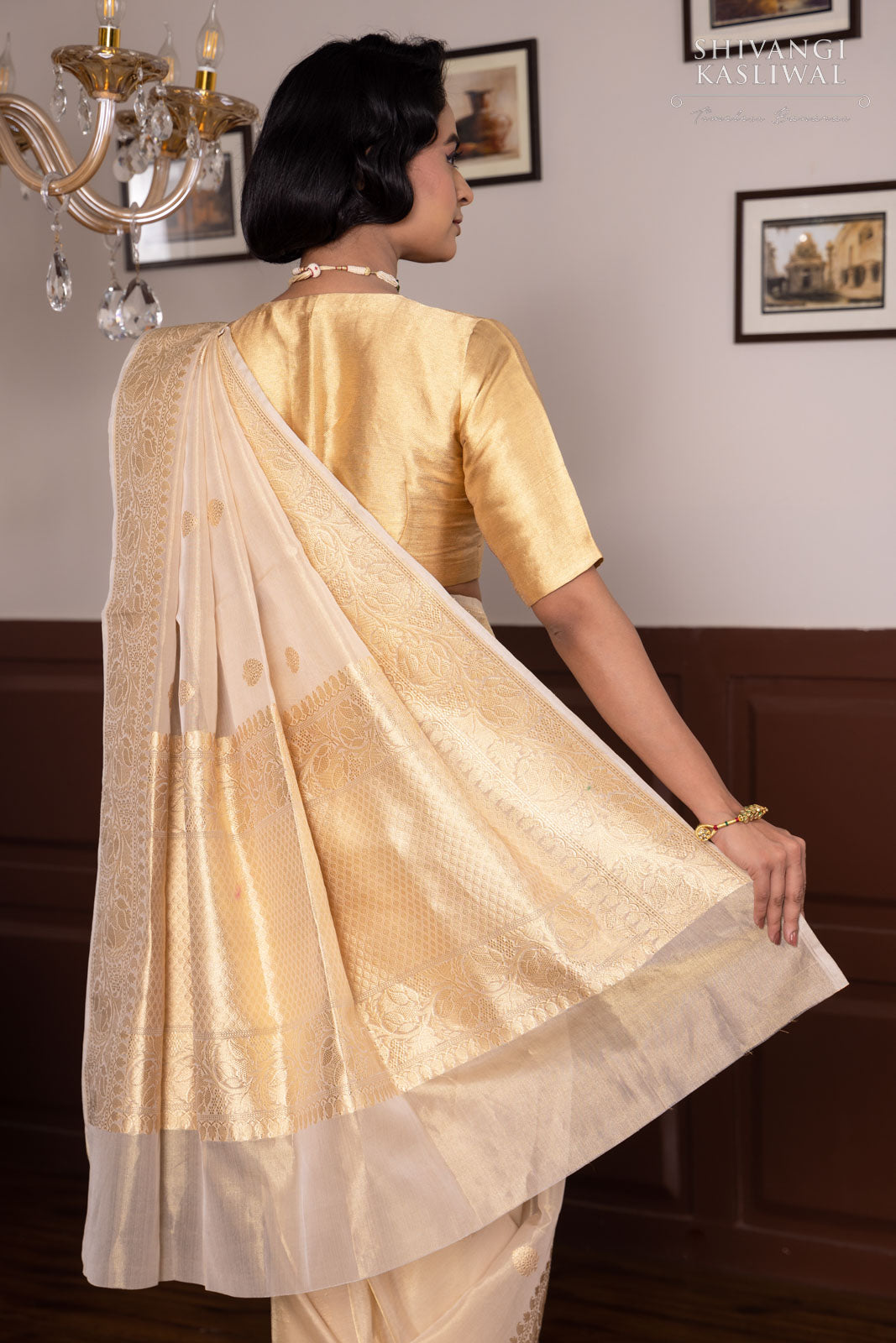 Gold Handwoven Banarasi Kadhua Tissue Silk Saree