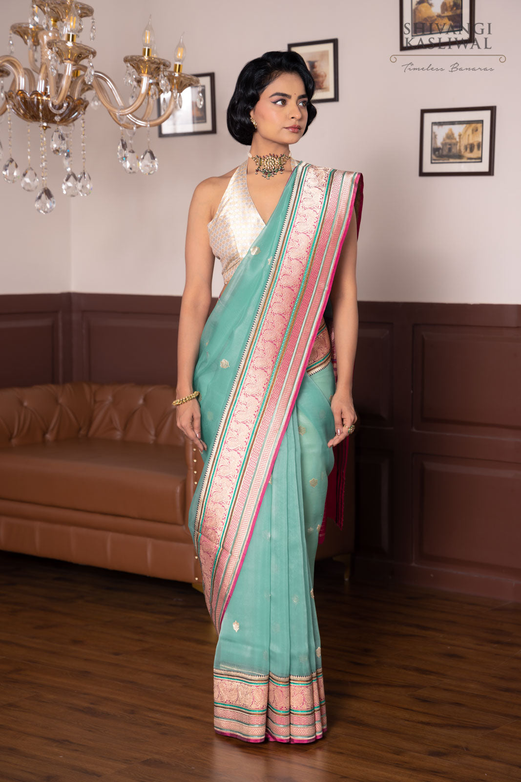 Blue Handwoven Banarasi Kadhua Organza Silk Saree