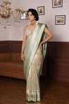 Mint Green Handwoven Banarasi Kadhua Tissue Silk Saree