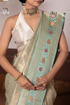 Mint Green Handwoven Banarasi Kadhua Tissue Silk Saree
