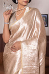 Beige Handwoven Banarasi Tissue Silk Saree