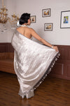 Grey Handwoven Banarasi Tissue Silk Saree