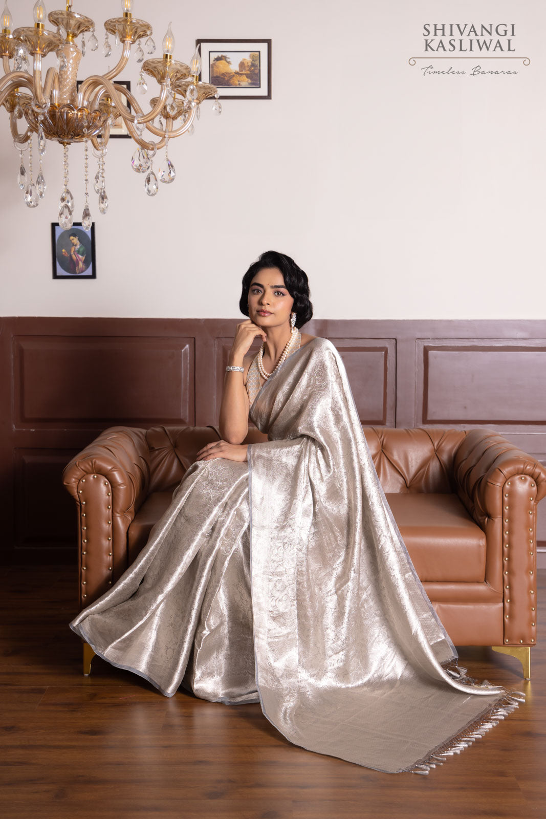 Grey Handwoven Banarasi Tissue Silk Saree