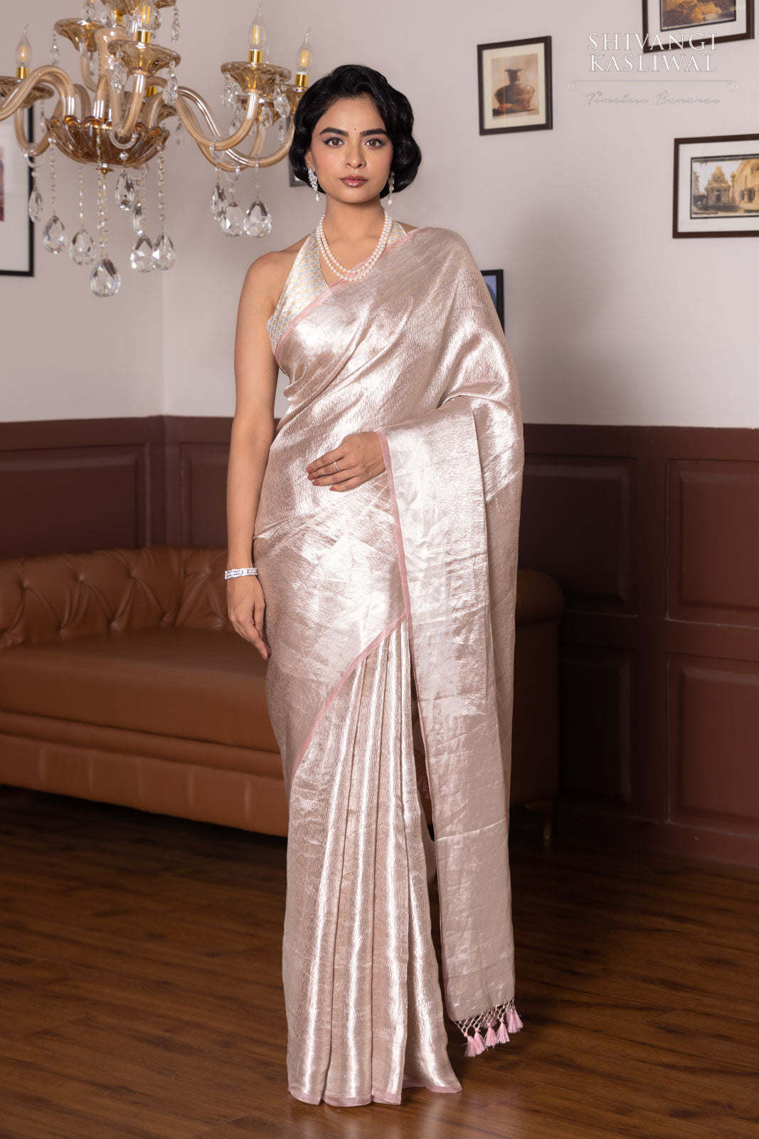 Pink Handwoven Banarasi Tissue Silk Saree