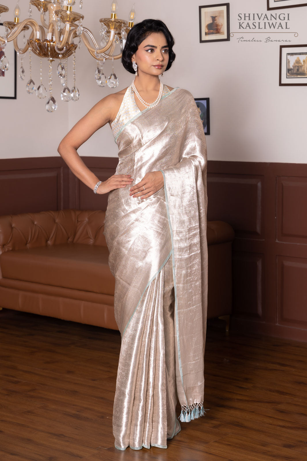 Mint Blue Handwoven Banarasi Tissue Silk Saree