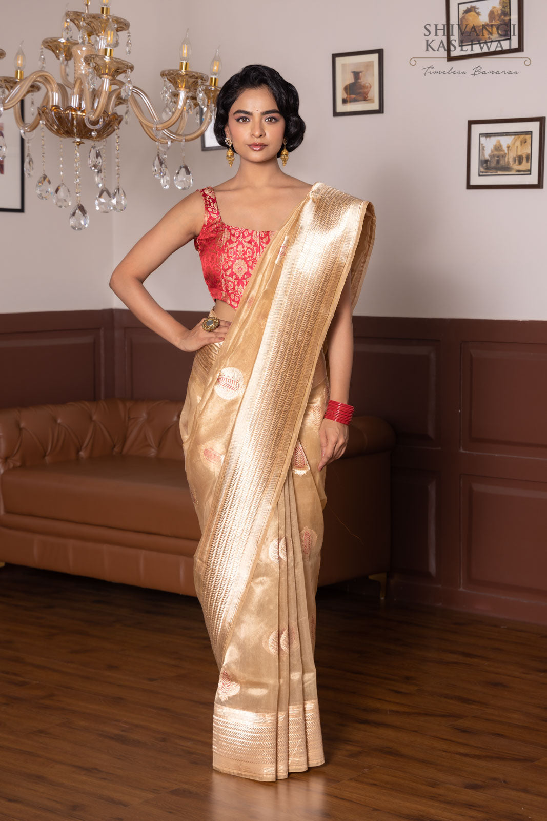 Gold  Handwoven Banarasi Kadhua Tissue Silk Saree