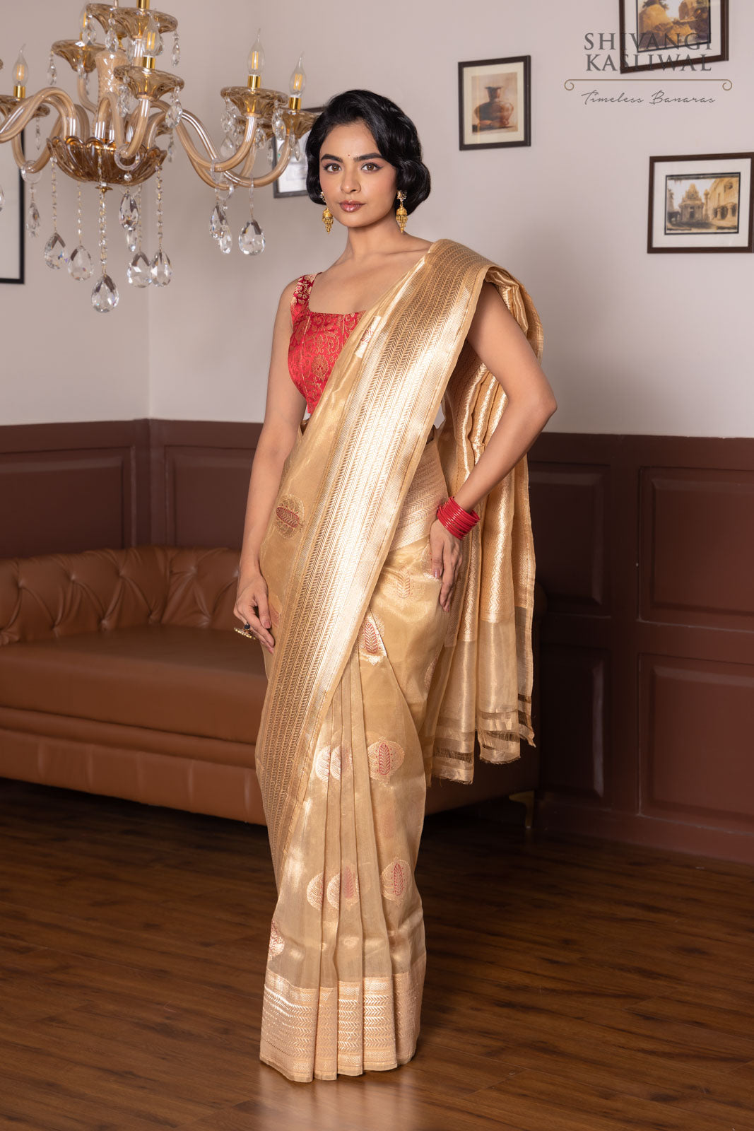 Gold  Handwoven Banarasi Kadhua Tissue Silk Saree