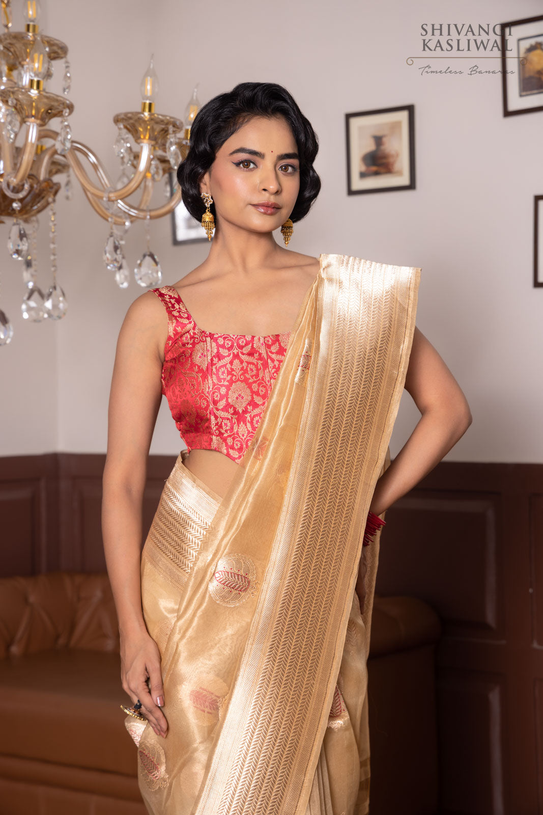 Gold  Handwoven Banarasi Kadhua Tissue Silk Saree