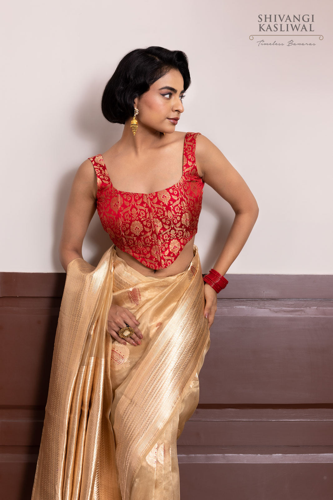 Gold  Handwoven Banarasi Kadhua Tissue Silk Saree