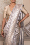 Powder Blue Handwoven Banarasi Silk Saree
