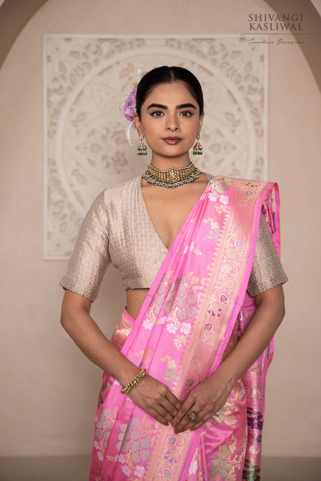 Baby Pink Handwoven Banarasi Silk Saree