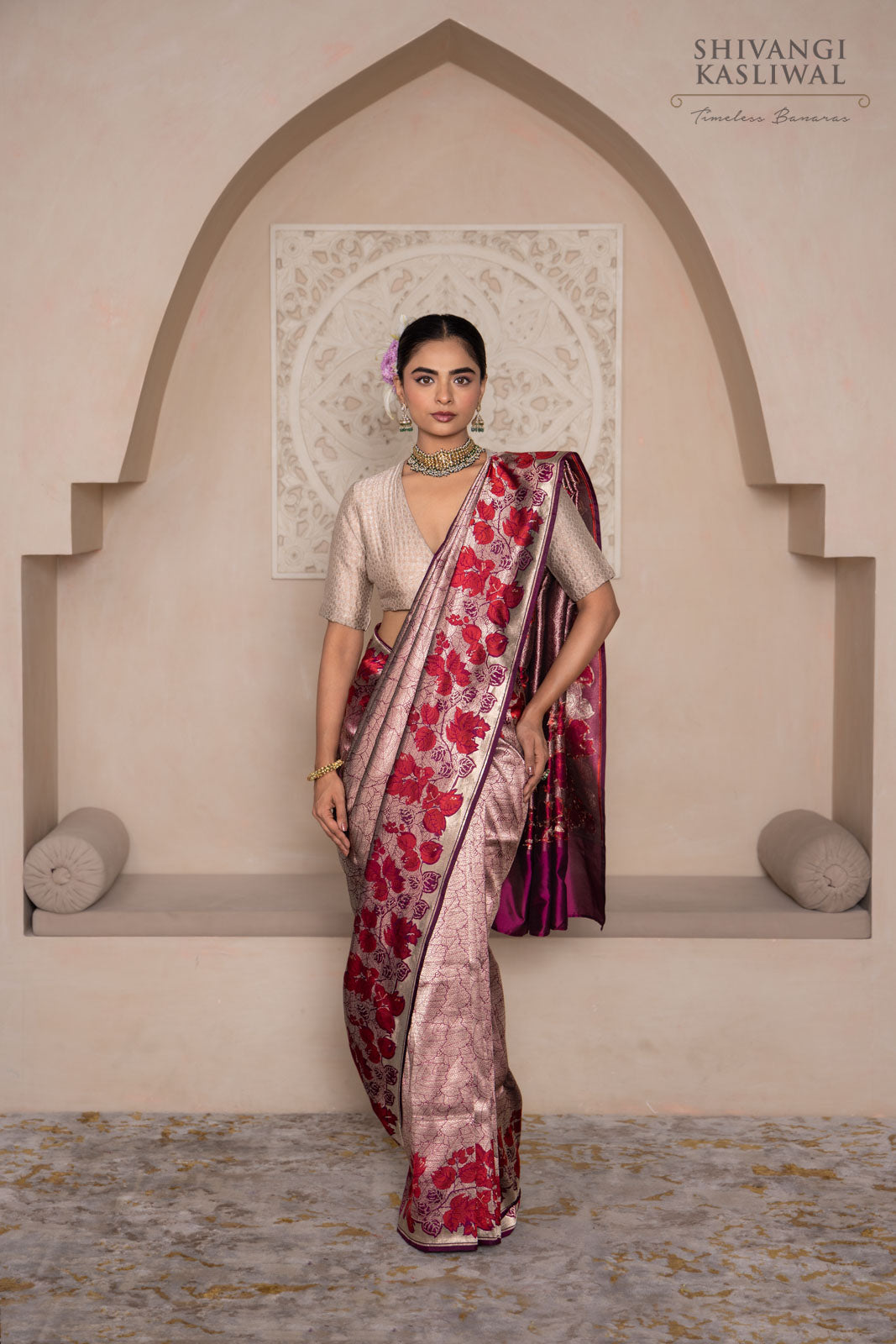 Wine Handwoven Banarasi Silk Saree