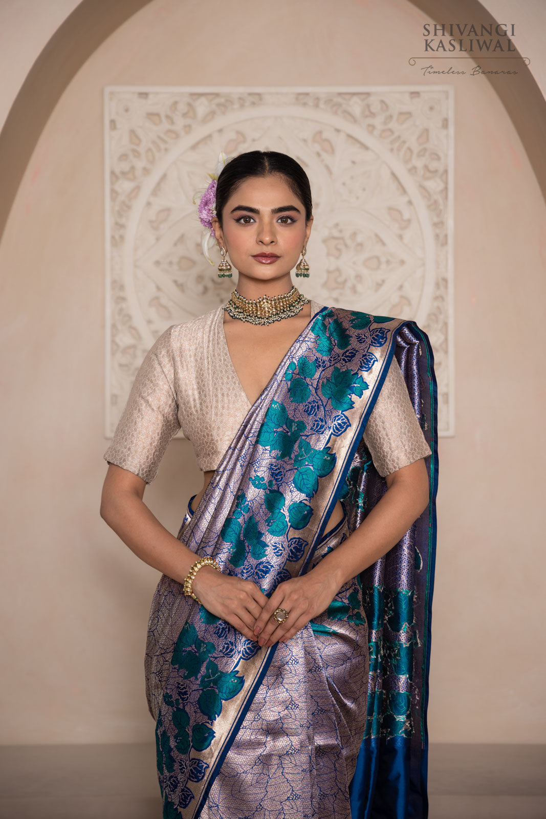 Navy Blue Handwoven Banarasi Silk Saree